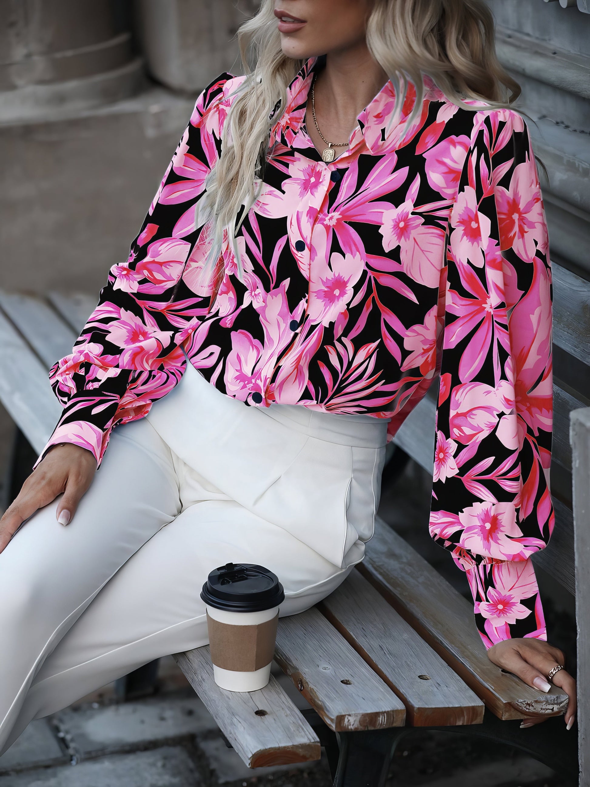 Blouses Lapel Single Breasted Printed Long Sleeve Blouse - LuckyFash™