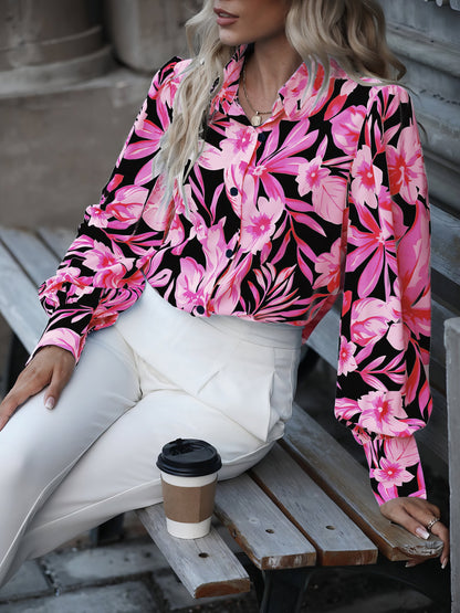 Blouses Lapel Single Breasted Printed Long Sleeve Blouse - LuckyFash™