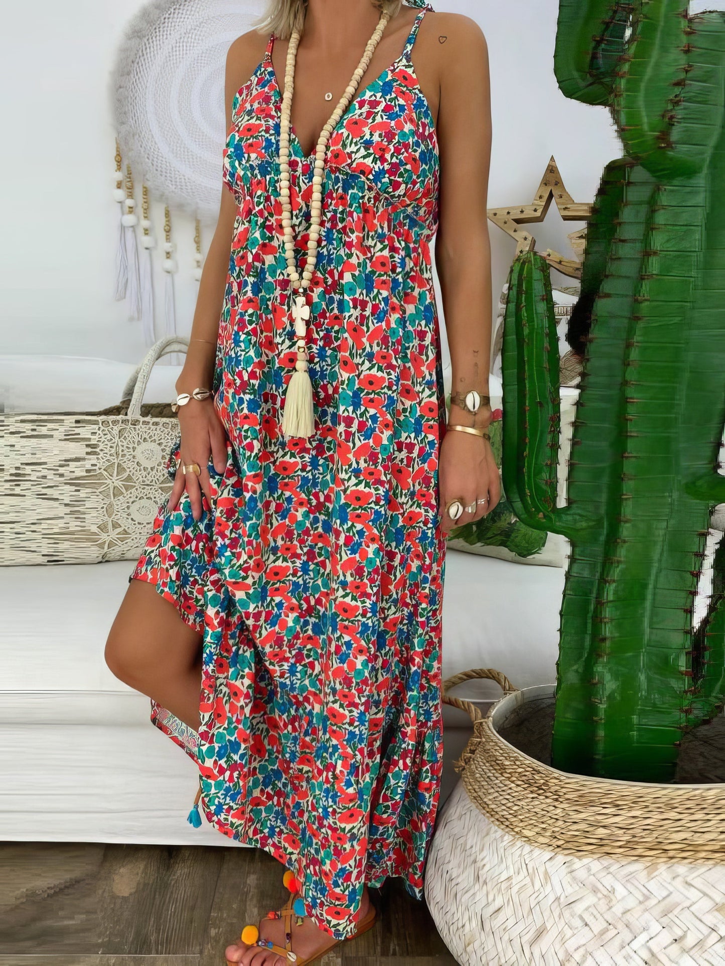 Dresses Printed Sling V-Neck Maxi Dress - LuckyFash™