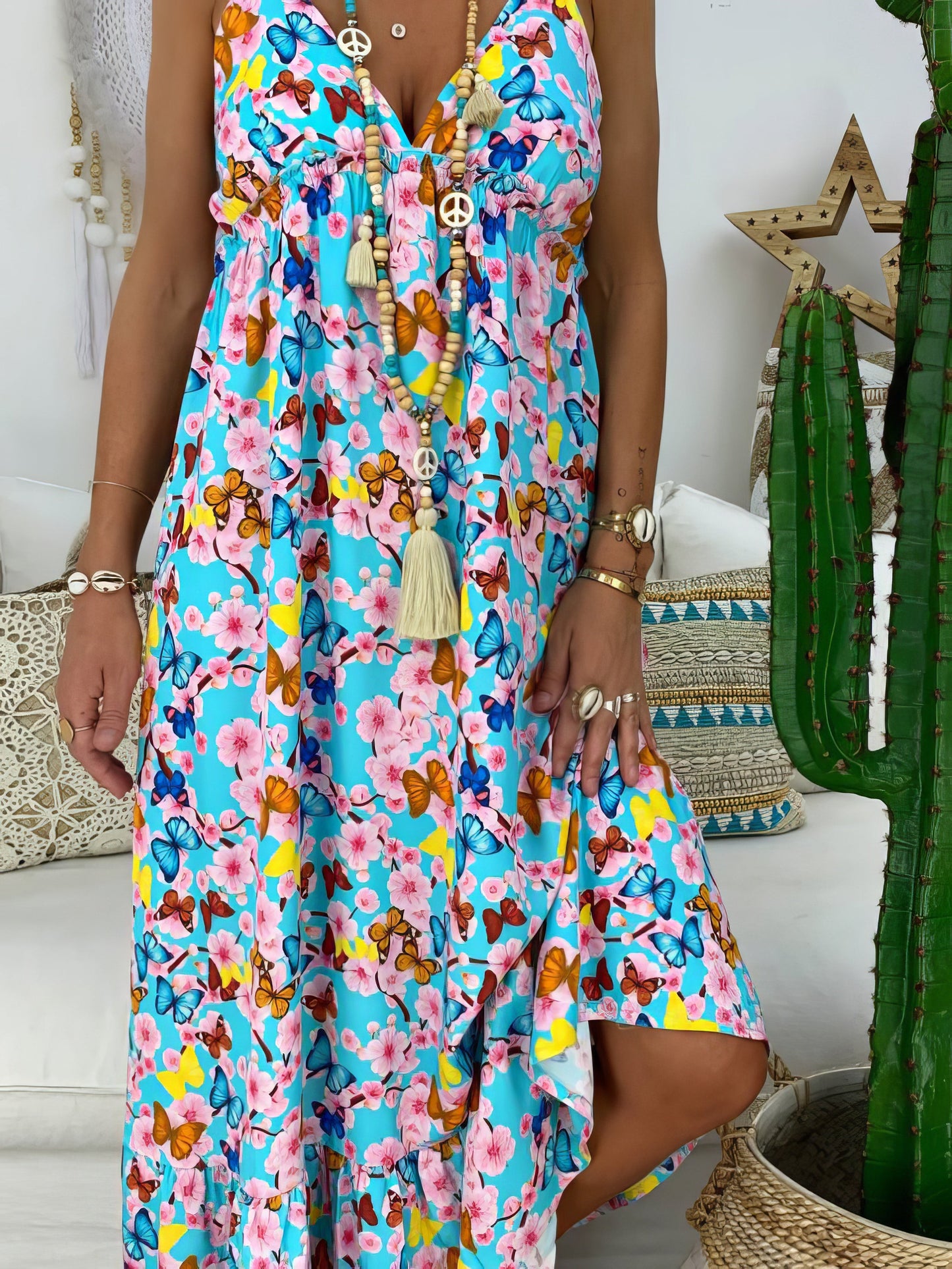 Dresses Printed Sling V-Neck Maxi Dress - LuckyFash™