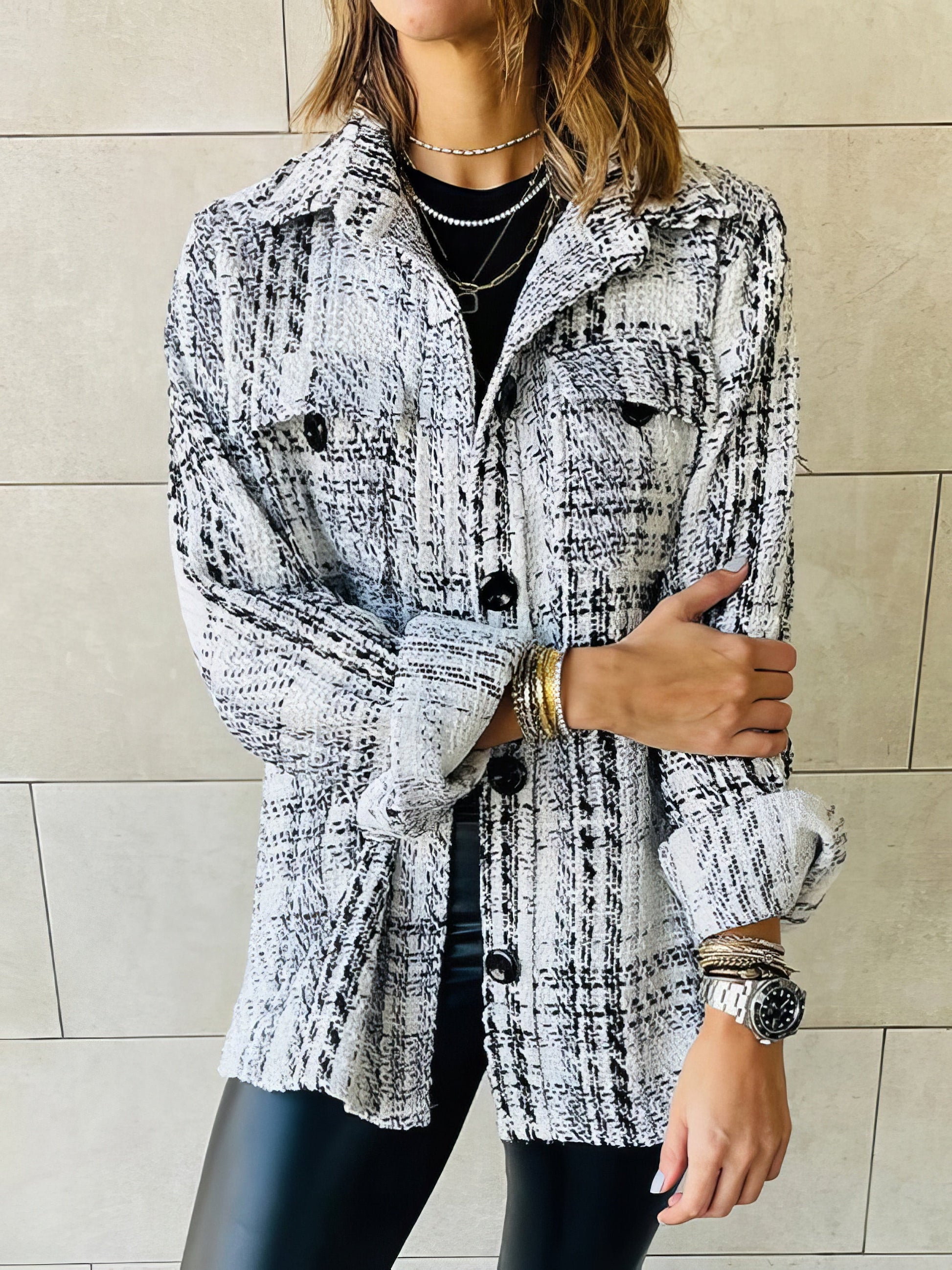 Coats Plaid Lapel Loose Button Long Sleeves Coat - LuckyFash™