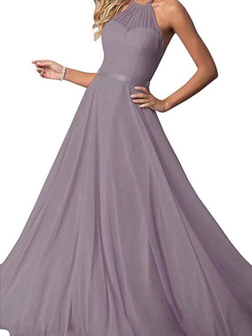 A-Line Scoop Neck Floor-Length Chiffon Bridesmaid Dress With Split Front - LuckyFash™