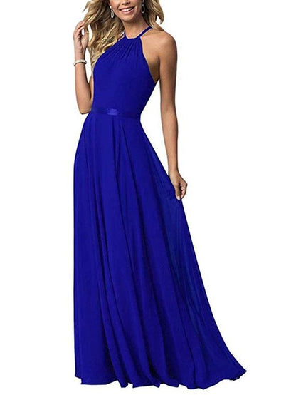 A-Line Scoop Neck Floor-Length Chiffon Bridesmaid Dress With Split Front - LuckyFash™