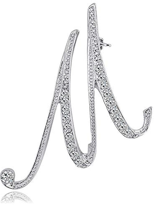 letter brooch pins initial rhinestone brooch for women crafts silvery m for Women - LuckyFash™