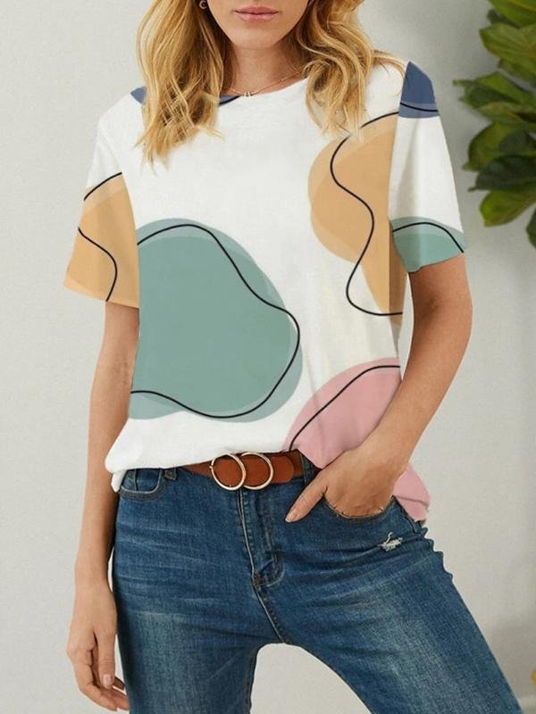 Abstract Painting Printed Short-sleeved Loose Casual T-shirt - LuckyFash™