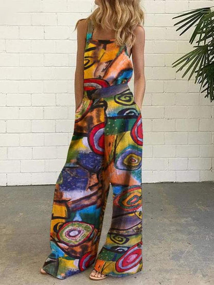 Abstract Printed Overalls Wide-leg Pants Jumpsuit - LuckyFash™