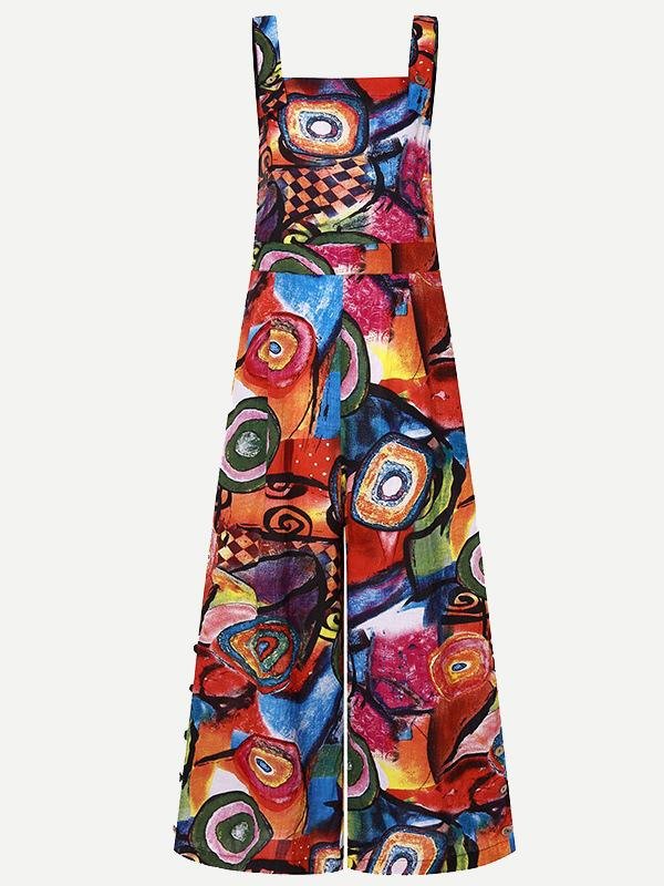 Abstract Printed Overalls Wide-leg Pants Jumpsuit - LuckyFash™