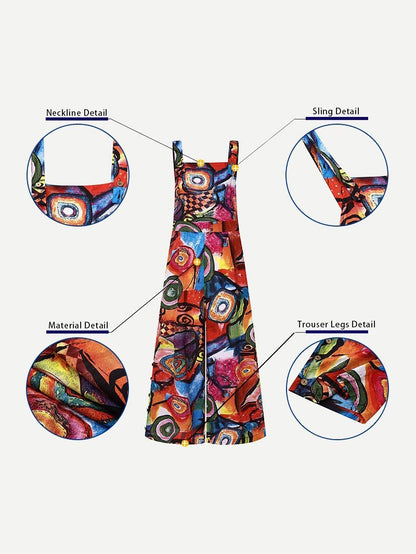 Abstract Printed Overalls Wide-leg Pants Jumpsuit - LuckyFash™