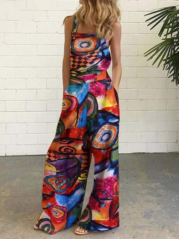 Abstract Printed Overalls Wide-leg Pants Jumpsuit - LuckyFash™