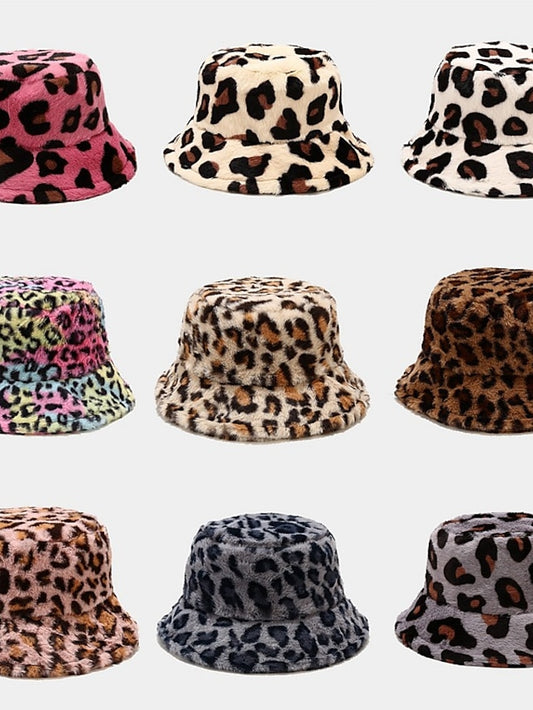 New Winter Bucket Hats Fluffy Fur Men Women Panama Hat Fashion Warm Fisherman Cap Multi Color Leopard Printed Hat - LuckyFash™