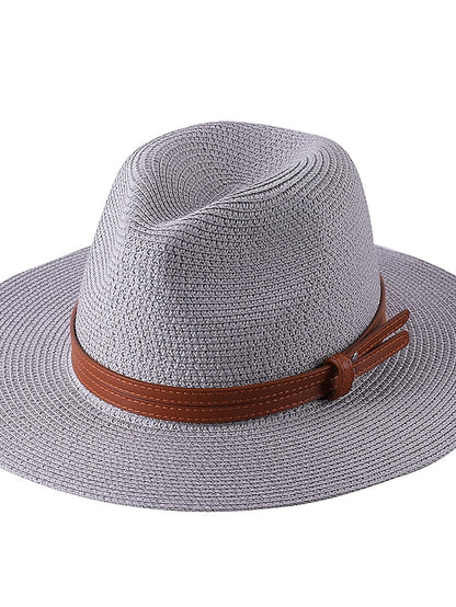 1pcs New Panama Soft Shaped Straw Hat Summer Women/Men Wide Brim Beach Sun Cap Uv Protection Fedora Hat Head Circumference 56-58cm - LuckyFash™