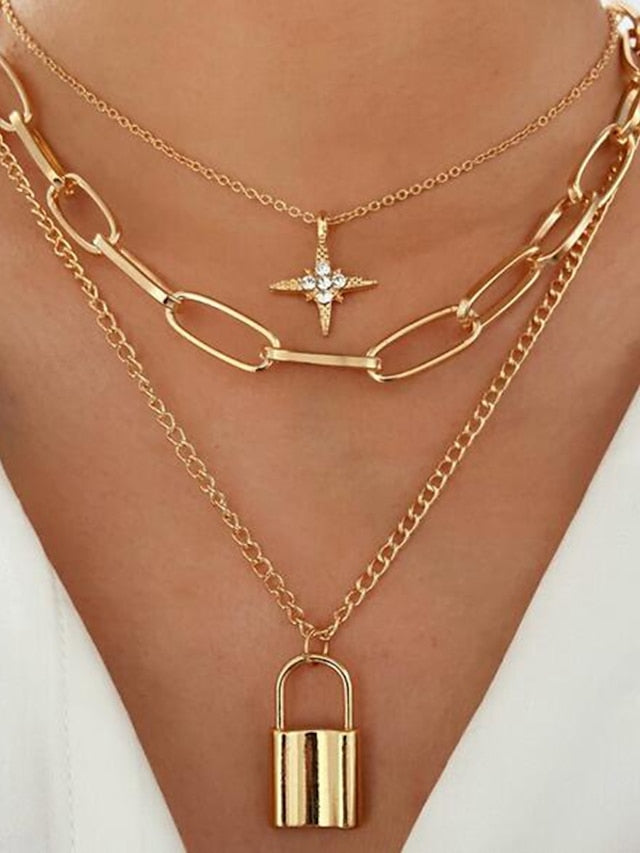 1PC Necklace Long Necklace For Women's Street Beach Alloy Classic Good Fortune Lock - LuckyFash™