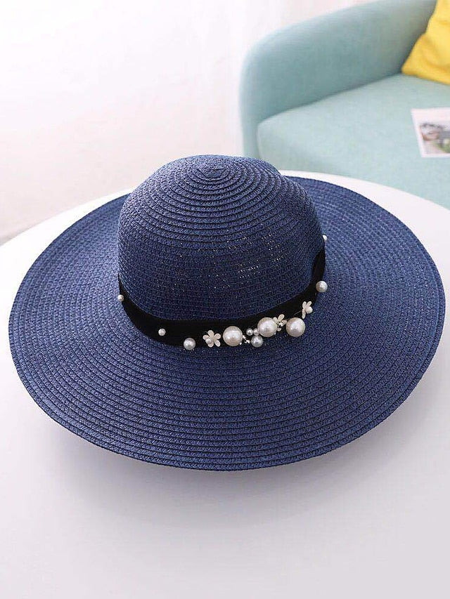 1pcs Lady Round Top Raffia Wide Brim Straw Hats Summer Sun Hats for Women With Leisure Beach Hats - LuckyFash™