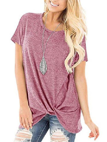 yidarton women's comfy casual twist knot tunics tops blouses tshirts mauve pink - LuckyFash™