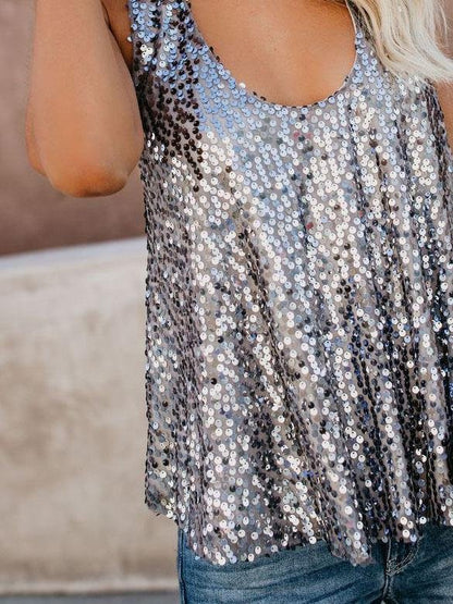 All-match U-neck Sleeveless Sequined Vest - LuckyFash™