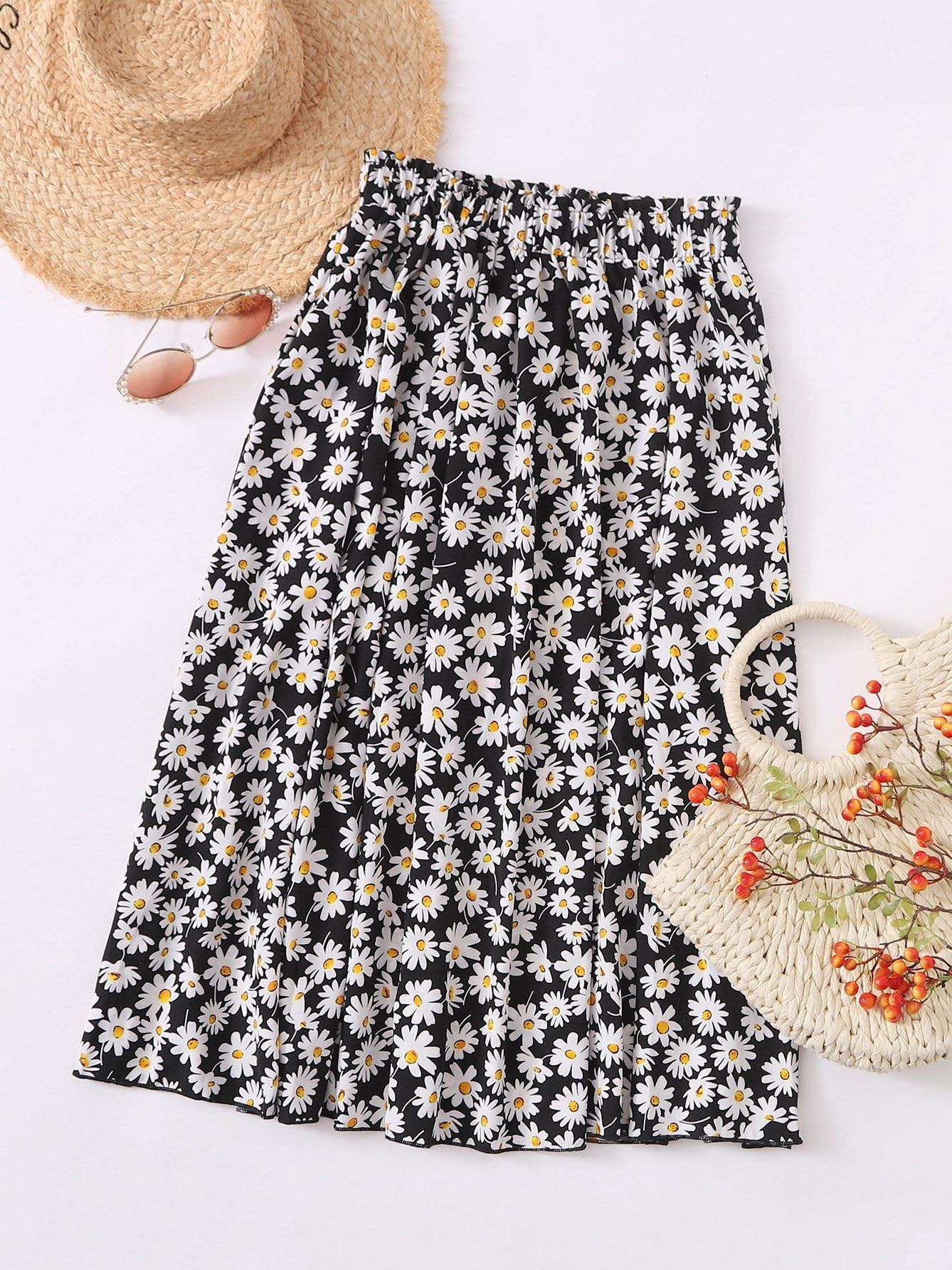 Allover Daisy Print Skirt - LuckyFash™