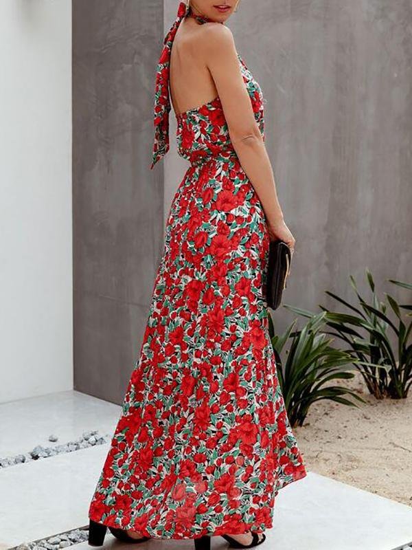 Allover Floral Maxi Halter Dress - LuckyFash™