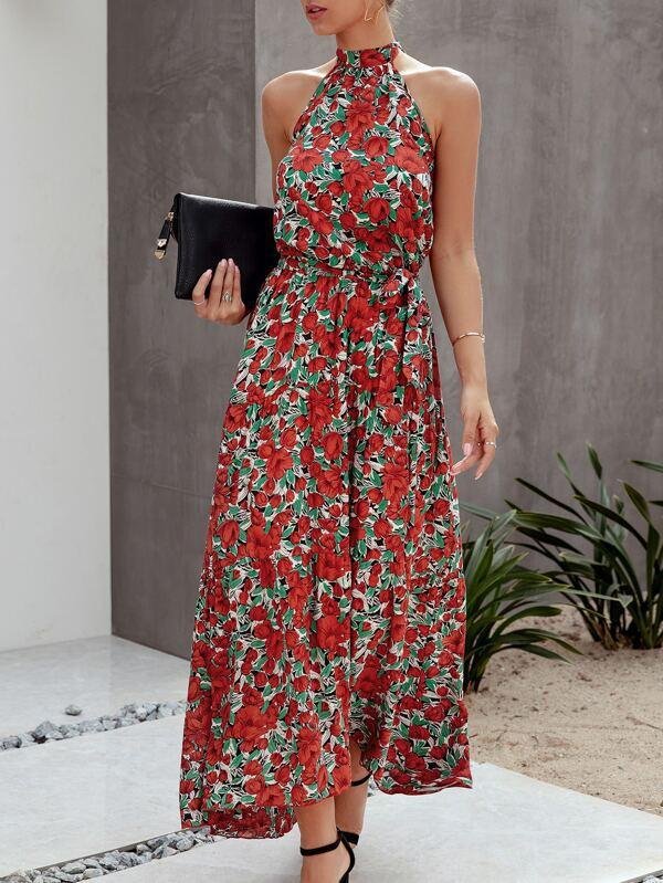 Allover Floral Maxi Halter Dress - LuckyFash™