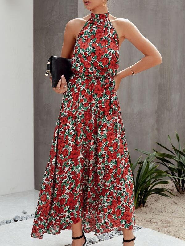 Allover Floral Maxi Halter Dress - LuckyFash™