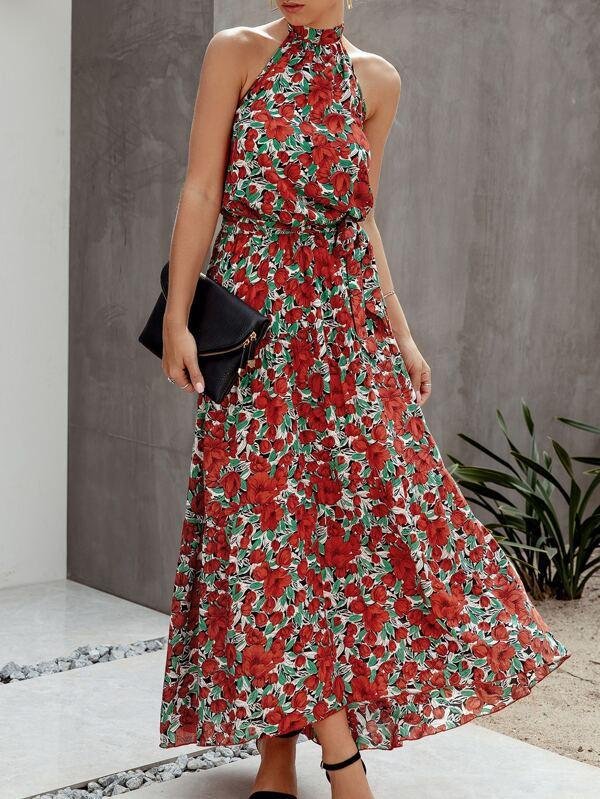 Allover Floral Maxi Halter Dress - LuckyFash™