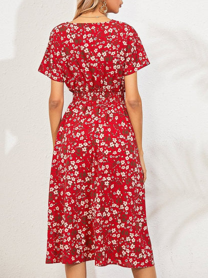 Allover Floral Shirred Wrap Dress - LuckyFash™