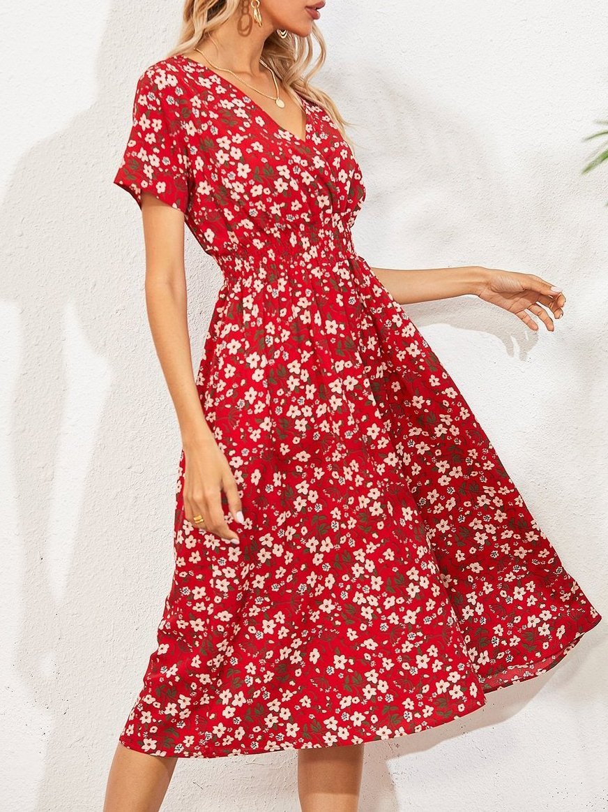 Allover Floral Shirred Wrap Dress - LuckyFash™