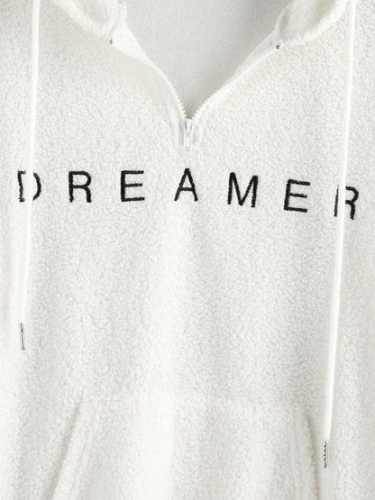 American Flag Dreamer Embroidered Quarter Zip Teddy Hoodie - LuckyFash™