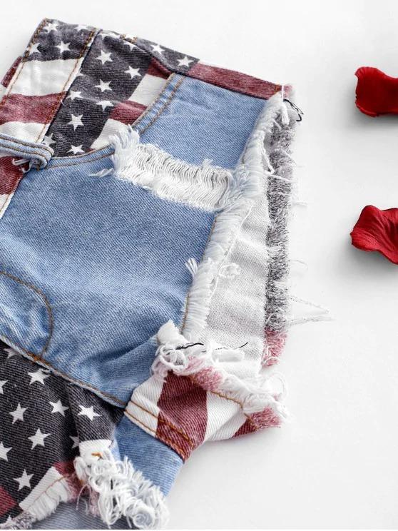 American Flag Frayed Ripped Mini Denim Shorts - LuckyFash™