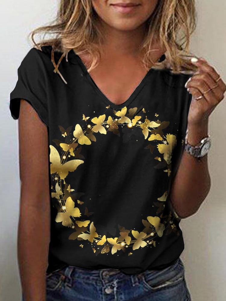 Animal Print V-Neck Short Sleeve Casual T-Shirts - LuckyFash™