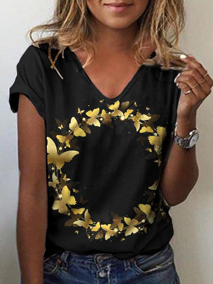 Animal Print V-Neck Short Sleeve Casual T-Shirts - LuckyFash™