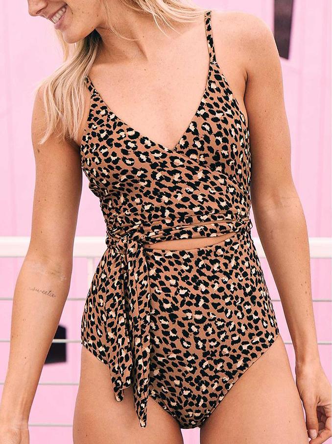 Animal Print Wrap One Piece Swimsuit - LuckyFash™