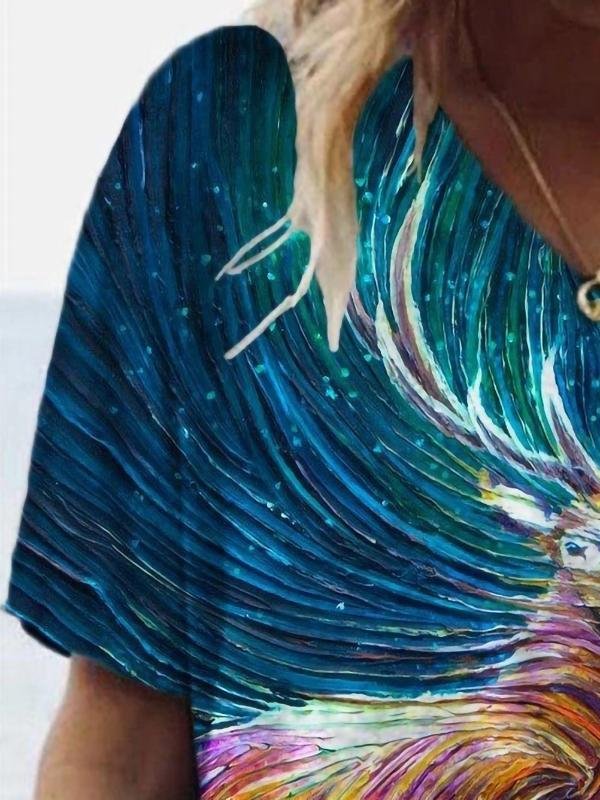 Animal Printed V-neck Short-sleeved T-shirt - LuckyFash™