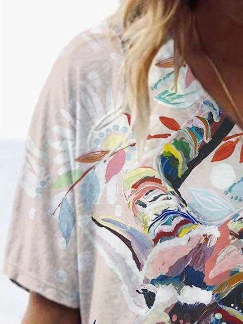 Animal Printed V-neck Short-sleeved T-shirt - LuckyFash™