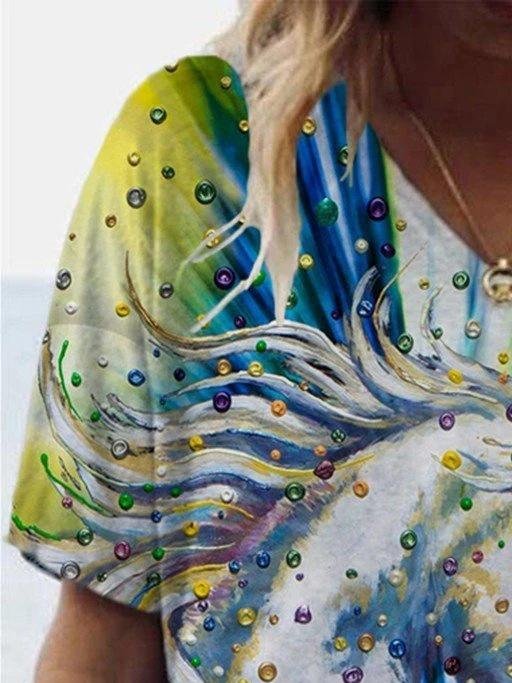 Animal Printed V-neck Short-sleeved T-shirt - LuckyFash™