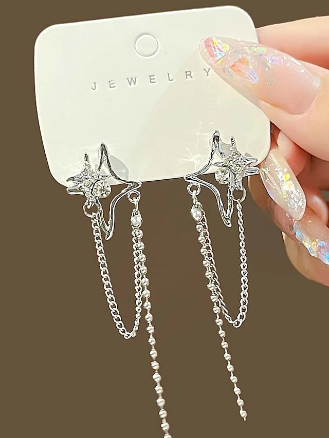 1 Pair Drop Earrings Earrings For Daily Prom Date Rhinestone Alloy Tassel Fringe Star for Women - LuckyFash™