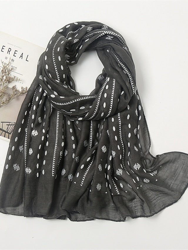 1pcs Women Fashion Foaming Cotton Scarf Print White Polka Dot Scarves Women Muslim Hijab Long Shawl Arab Turban 185*85cm - LuckyFash™