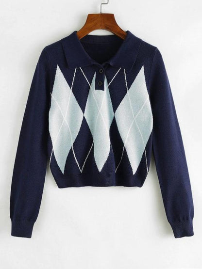 Argyle Cropped Sweater - LuckyFash™