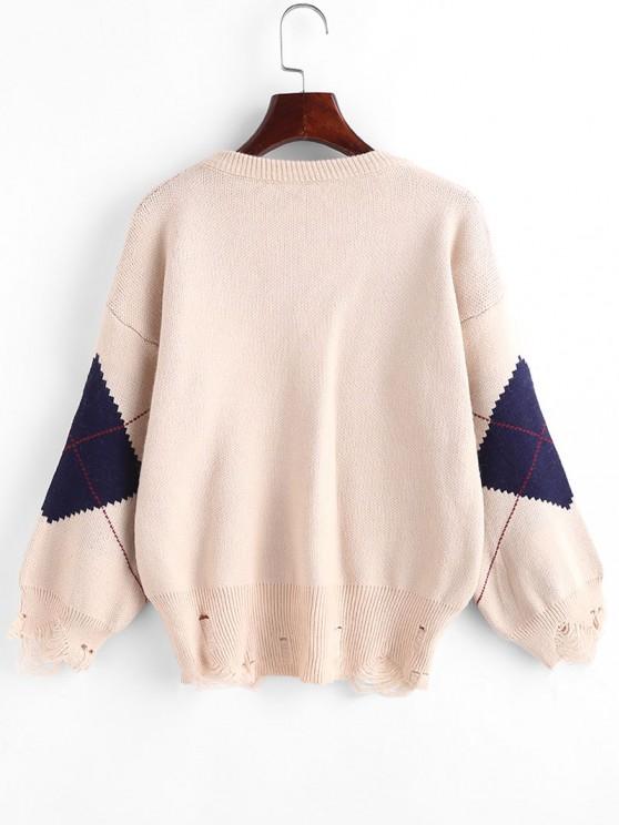 Argyle Distressed Drop Shoulder Sweater - LuckyFash™