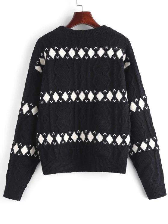 Argyle Graphic Cable Knitted Sweater - LuckyFash™