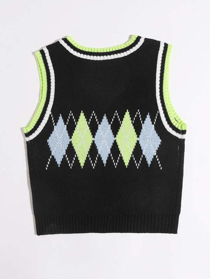 Argyle & Striped Pattern Knit Top - LuckyFash™