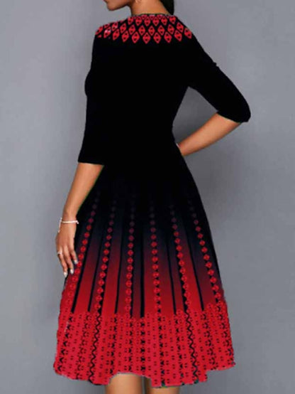 Women's Work Dress Swing Dress Church Dress Midi Dress Red Royal Blue Blue 3/4 Length Sleeve Print Print Summer Spring Crew Neck Elegant 2023 S M L XL XXL 3XL 4XL 5XL - LuckyFash™