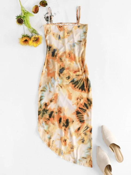 Asymmetric Tie Dye Ruched Bodycon Dress - LuckyFash™