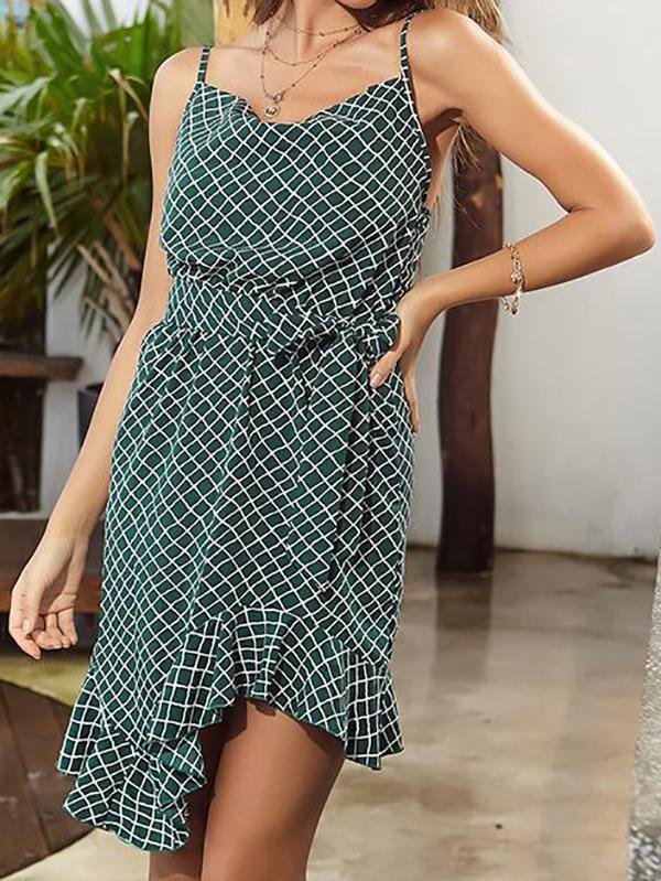 Asymmetry Sling Ruffle Plaid Dress - LuckyFash™