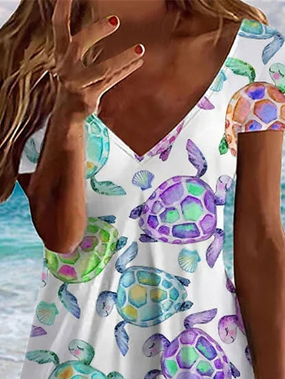 Women's Beach Dress Beach Wear Midi Dress Print Tropical Fashion Animal V Neck Short Sleeve Tailored Fit Outdoor Daily White 2023 Summer Spring S M L XL - LuckyFash™