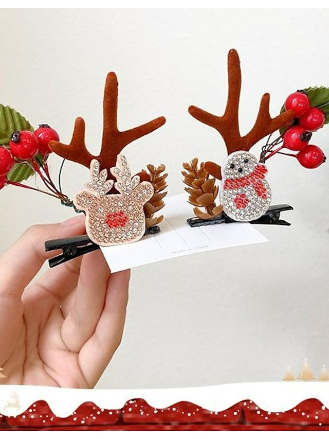 1PC Women's Girls' Hair Clip For Christmas Fabric 9970H White Hair Brown Antler Hair Clip 9970N Red Sequin Green Bow Hair Clip 9970Z Snowflake Bow Antler Hair Clip - LuckyFash™