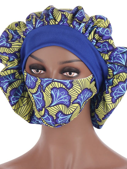 African Pattern Print Satin Bonnet Hijabs Hat Women Night Sleep Cap  with Mask Turban Extra Large Head Wear Lady Head Wrap - LuckyFash™