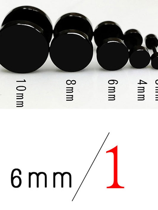 10MM Wide Black Screw Stud Earrings for Men Women Steel Cheater Fake Ear Plugs Gauges Illusion Tunnel - LuckyFash™