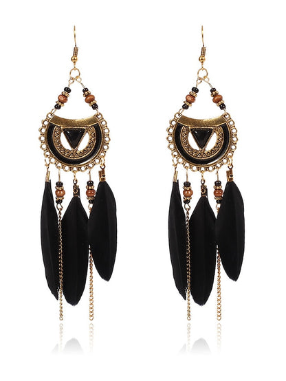 1 Pair Earrings Raffia Feather Earrings For Women's Street Beach Alloy - LuckyFash™