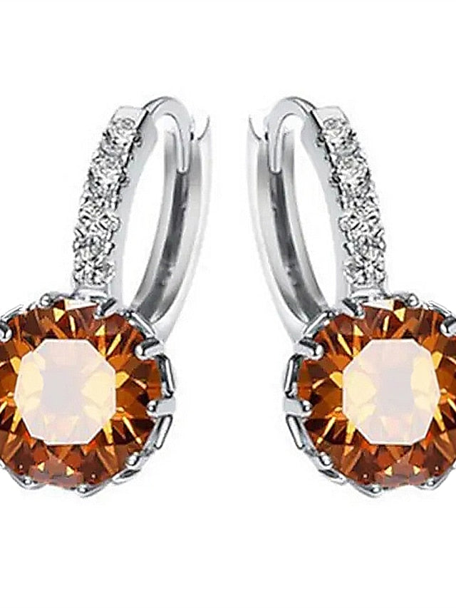 2pcs Stud Earrings Hoop Earrings For Women's Cubic Zirconia Citrine Party Wedding Casual Zircon Alloy Solitaire Round Cut - LuckyFash™