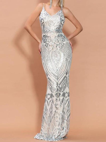 Backless Damask Sequin Bodycon Prom Dress - LuckyFash™